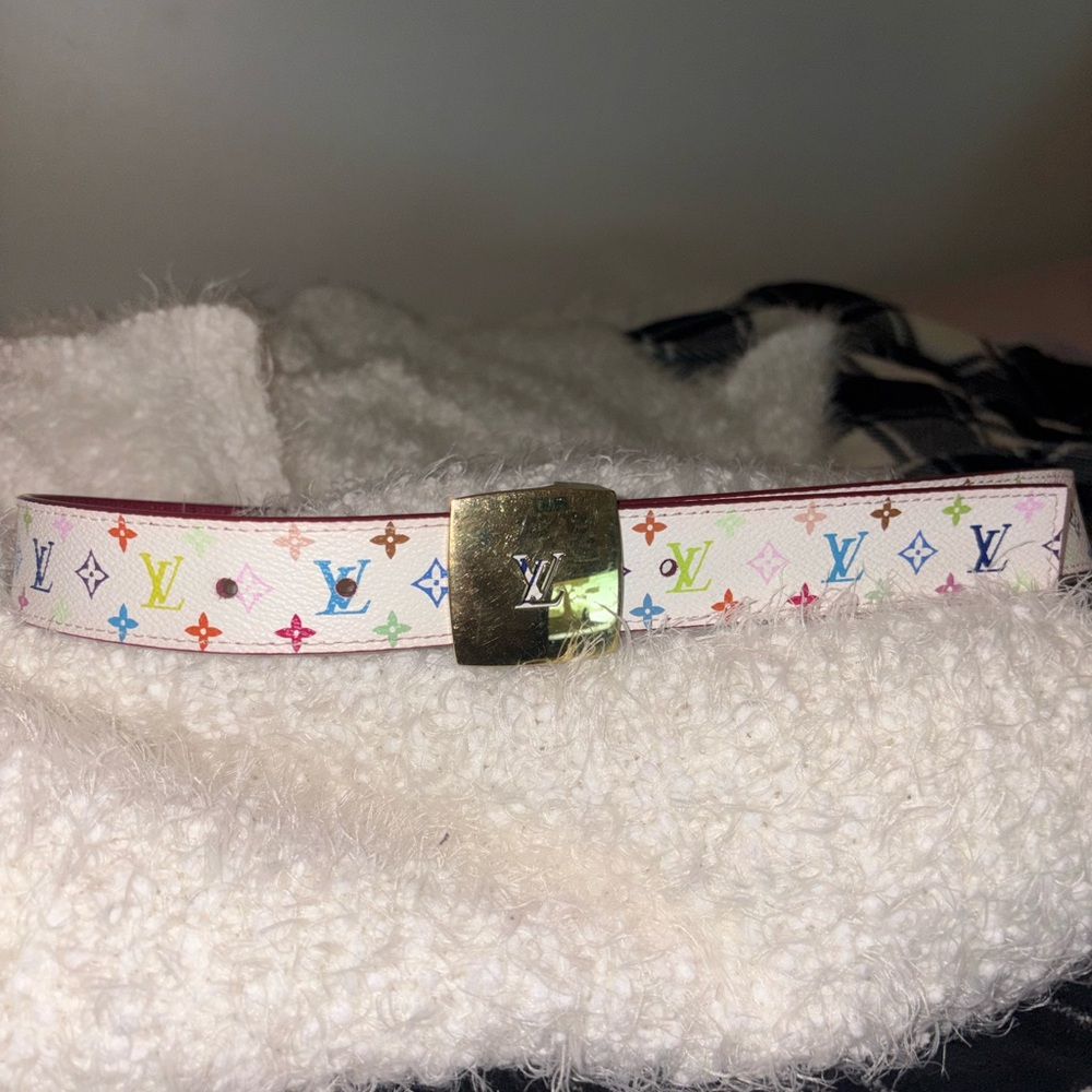 Louis Vuitton Red Belt with Gold Buckle